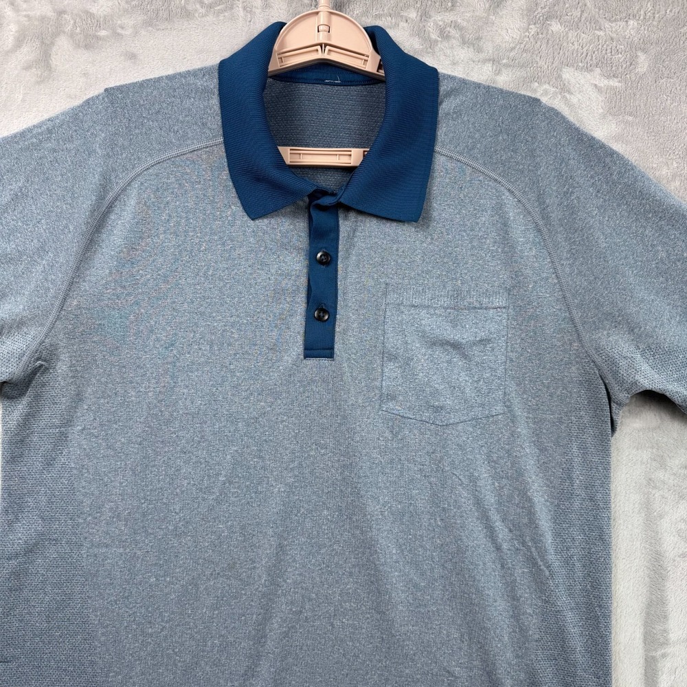 Lululemon Polo Shirt Mens Large Gray Blue Golfer Golf Lightweight Casual Men
